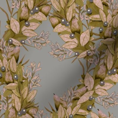 Festive garlands leaves pears and berries - silver and gold neutral