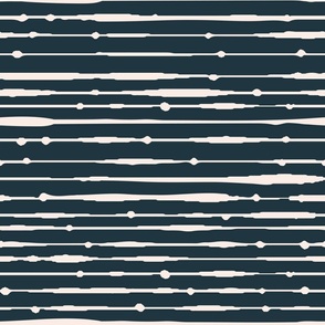 Medium Scale - Hand drawn Stripes and dots - Navy and White