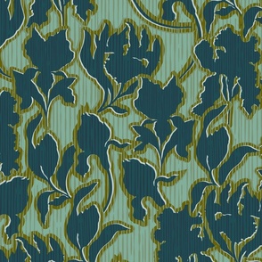 Large Scale - Iris Textured Monochromatic Wallpaper - Navy and Mint