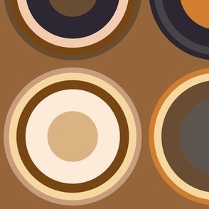 (XL) Apricot bronze taupe ochre beige copper orange brown circles on copper brown