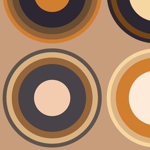 (XL) Apricot bronze taupe ochre beige copper orange brown circles on tan brown