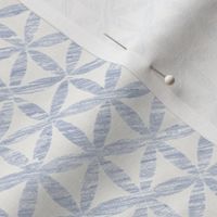 Celendine Flowers in Mineral Blue on Cream | A 'Flower of Life' tessellating, geometric pattern, rustic Moroccan tile circles and triangles in soft blue and off white.