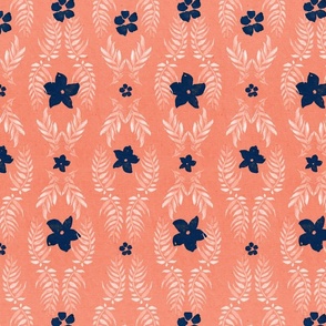 Hand painted watercolour tropical floral in Coral & Navy