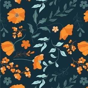 floral seamless pattern orange blue