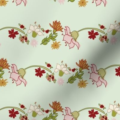 floral stripe, pink, green and peach