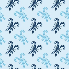 Blue and White Peppermint Candy Cane Sticks Vector Seamless Pattern. Festive Xmas