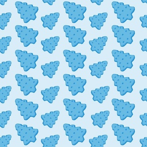 Blue Xmas Sweets Seamless Pattern for Christmas Holiday Scrapbooking or Gift Wrapping Papers. Xmas Pine Tree Cookies or Biscuits 