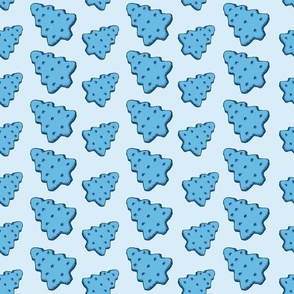 Blue Xmas Sweets Seamless Pattern for Christmas Holiday Scrapbooking or Gift Wrapping Papers. Xmas Pine Tree Cookies