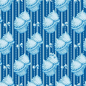 Blue and White Muffin Biscuits Sketch Sweet Cookies, Pine Tree Cookies Cake Vector Seamless Pattern