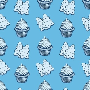Blue Muffin Biscuits Sketch Sweet Cookies Striped Vertical Lines Cake
