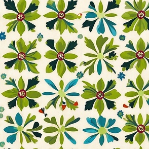 green and blue flowers beige background