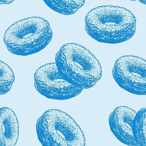 Light Blue and White Donuts Sweet Cookies Dessert Vector Seamless Pattern