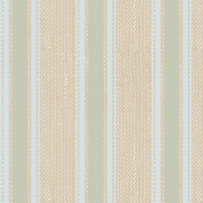 Ticking Stripe (Medium) - Wind Chime Pale Green and Constellation Light Blue on Shaker Beige   (TBS211)