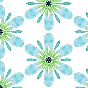 Teal and lime retro flower from Anines Atelier. Use the design for the kitchen and bathroom walls