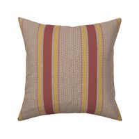 Ticking Stripe (Large) - Marsala Red & Yellow Ochre on Tan