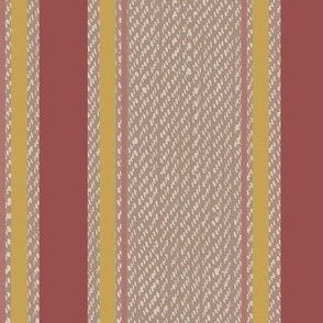 Ticking Stripe (Large) - Marsala Red and Sauterne Ocher Yellow on Almondine  Tan (TBS211)