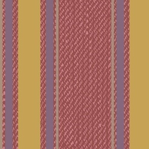Ticking Stripe (Large) - Sauterne Ocher Yellow, Grapeade Purple and Almondine Tan on Marsala Red  (TBS211)