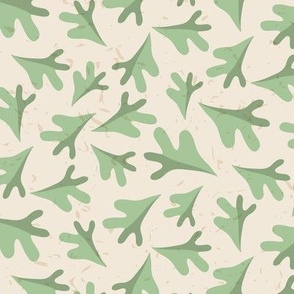 Tossed Two Tone Leaves in Soft Pastel Green on Cream Ground with Faux Texture Medium Scale