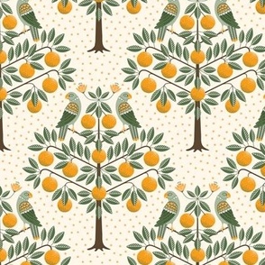 (S) Orange tree garden with parrots orange grove collection Vanilla