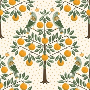 (M) Orange tree garden with parrots orange grove collection Vanilla
