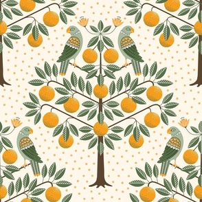 (L) Orange tree garden with parrots orange grove collection Vanilla