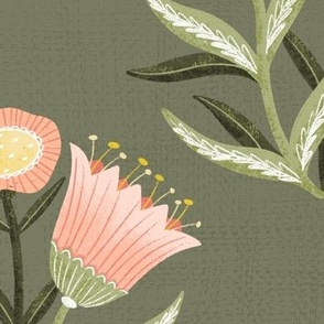 Romantic Victorian Floral | LG Scale | Peach, Olive, Yellow