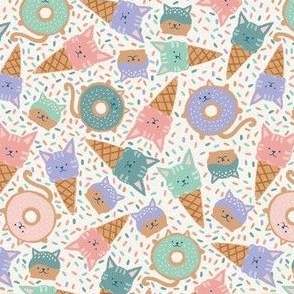 Small Cat Dessert Ice Cream Donuts with Sprinkles in Pastel Pink Lavender Mint