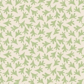 Green Leaves Tossed in Non Directional Pattern on Cream with Faux Texture Small Scale