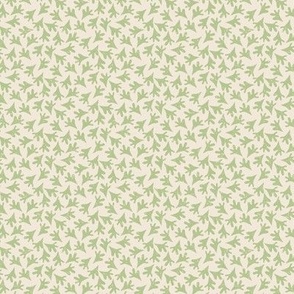Green Leaves Tossed in Non Directional Pattern on Cream with Faux Texture Extra Small  Scale