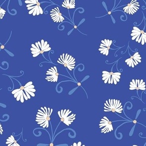 Scandinavian Folk Art Music Note Flowers in Blue / Art Deco Ditsy Floral