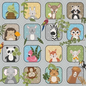 Wild Animals Kids Quilt – Safari and Woodland Animal Bedding Baby Blanket (pattern C/ light gray) smaller