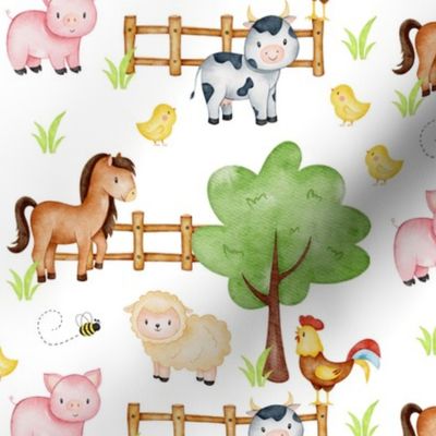 Watercolor Cute Farm Animals Baby Nursery 