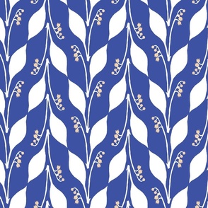  Lily of the Valley Mid Century Modern Stripes in Blue and White with Beige