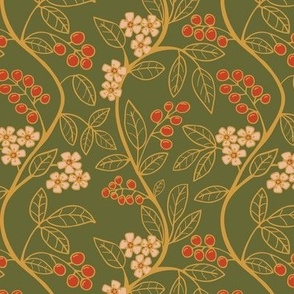 Garden Vines: Floral and Berry Elegant Trailing Botanical Gold Green Red