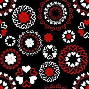 Heart Rings White Red on Black