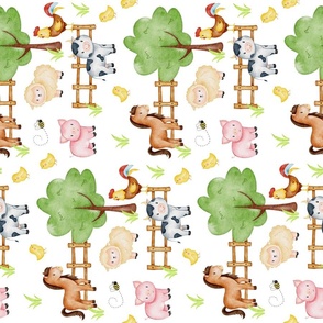 Watercolor Farm Animals Horses Cows Baby Nursery Rotated