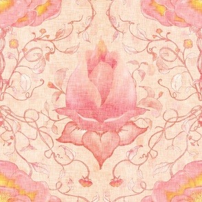 Fantasy Flowers in peach and pink