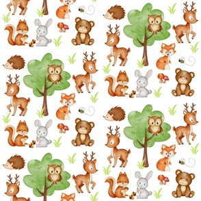 Watercolor Woodland Forest Animals Baby Nursery 