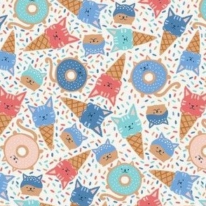 Small Cat Dessert Ice Cream Donuts with Sprinkles in Americana Blue And Red