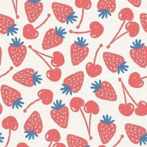 Medium Chalk Strawberry and Cherry Fruit in Americana Blue and Red