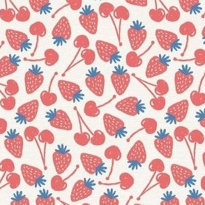 Small Chalk Strawberry and Cherry Fruit in Americana Blue and Red