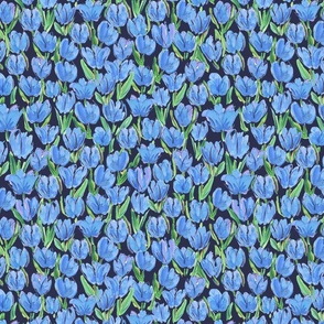 light blue watercolour tulips on dark blue