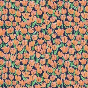 peach watercolour tulips on dark blue