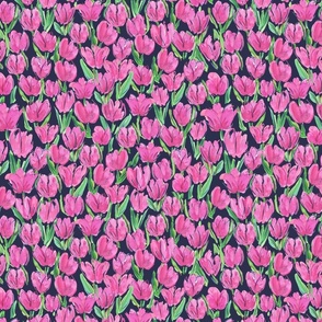 Pink watercolour tulips on dark blue