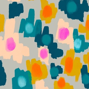 Vibrant Abstract Garden: Whimsical Brushstrokes in Coral, Teal, and Mustard - Modern Home Decor and Stylish Apparel Design