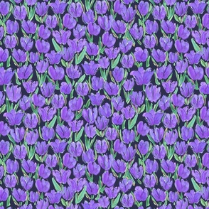 Purple watercolour tulips on dark blue