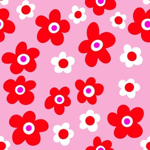 Vibrant Blossom Medley - Bold Red and Pink Floral Pattern for Spring Fashion and Home Decor