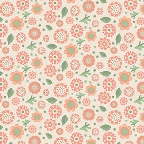 Whimsical Pantone Color of the Year Peach Fuzz Flowers and Leaves Tossed on Cream with Faux Texture Small  Scale