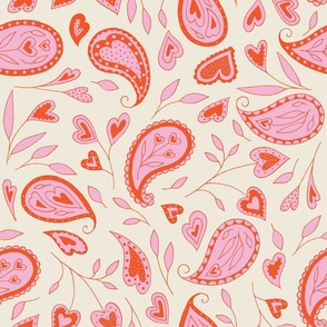 M Valentines Day Heart Paisley_Pink and Red