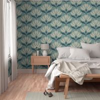 Retro Geometric Floral Calm Soft Pastel Teal Blue Large